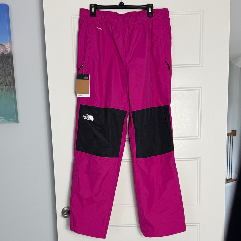 The North Face Mens fuchsia pink and Black Antora rain pant